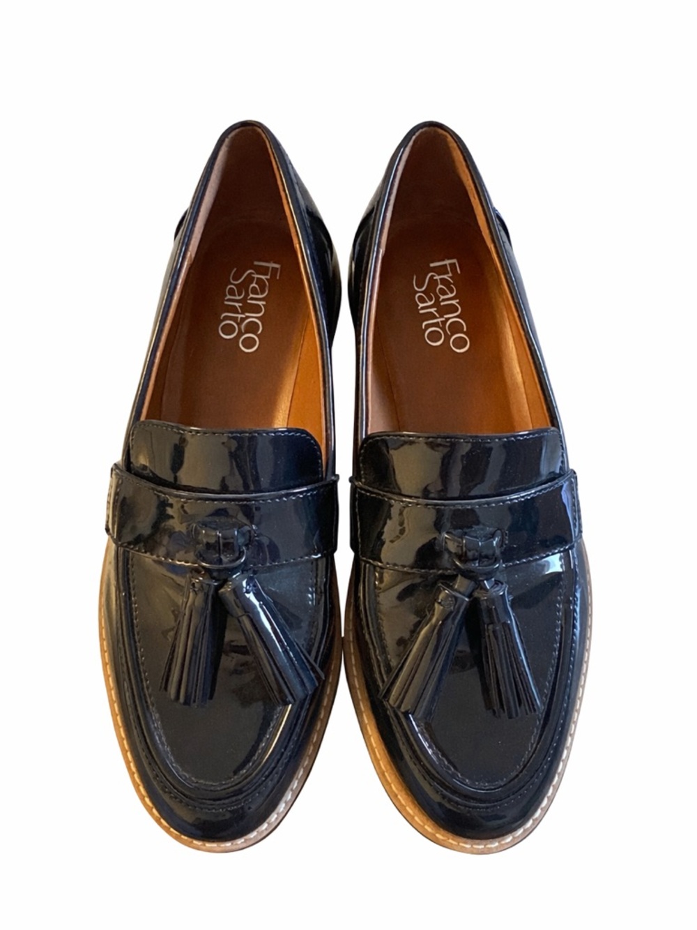 Franco Sarto Women’s Black Patent Tassel Penny Loafers